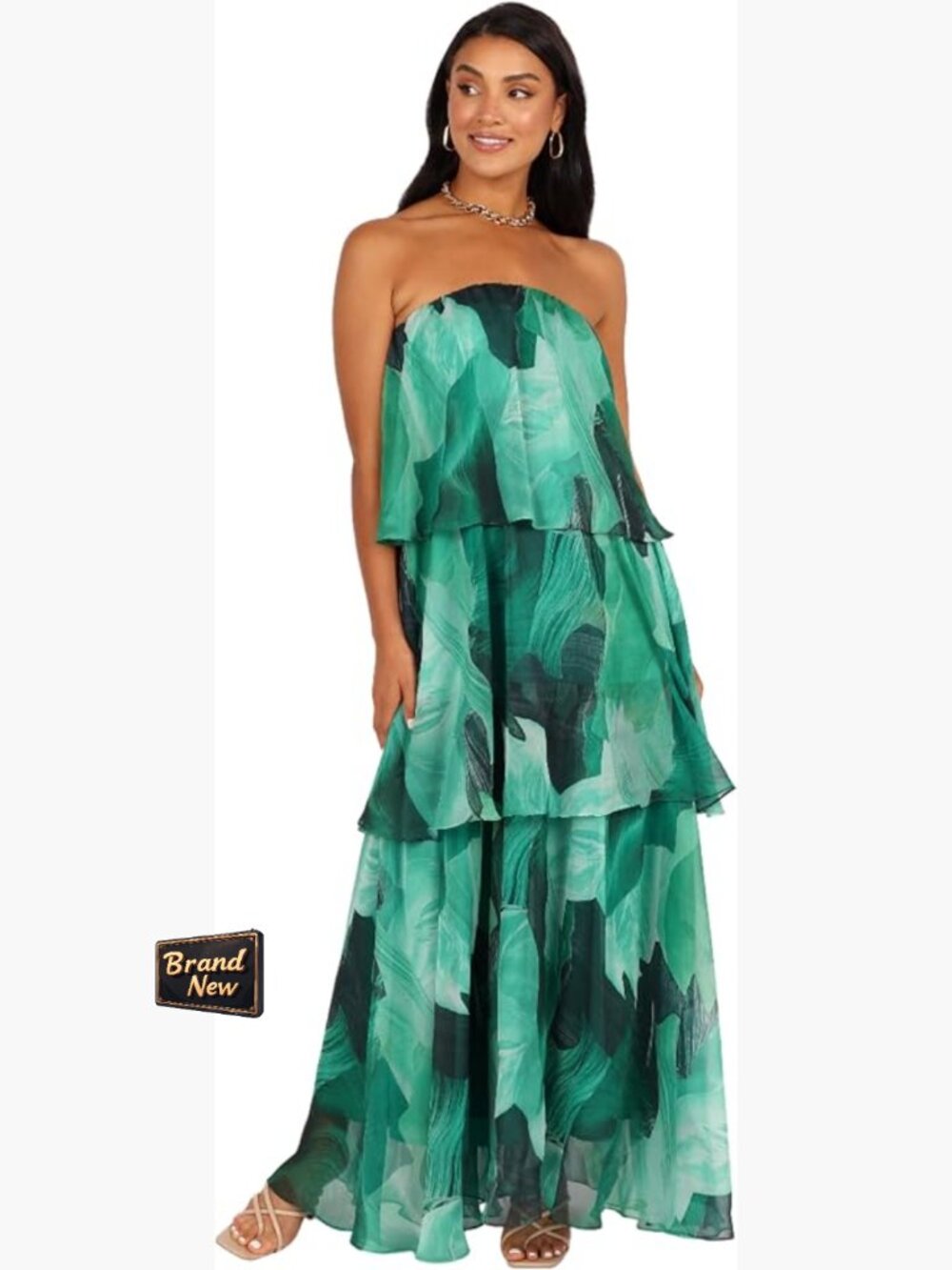 Strapless Maxi Dress Formal Floral Ruffle Tiered